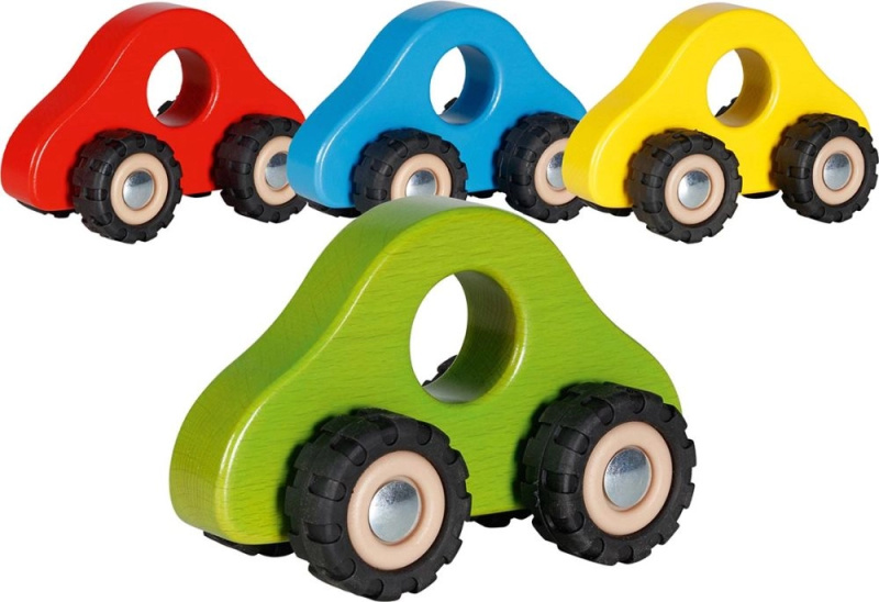 Goki Dřevěné auto s gumovými koly Oranžová