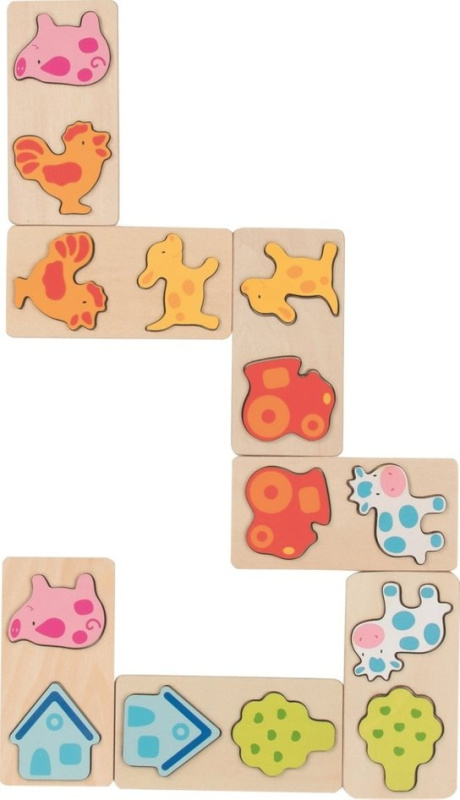 Domino - 3D reliéf, Na farmě dřevěné, 28ks (Goki)