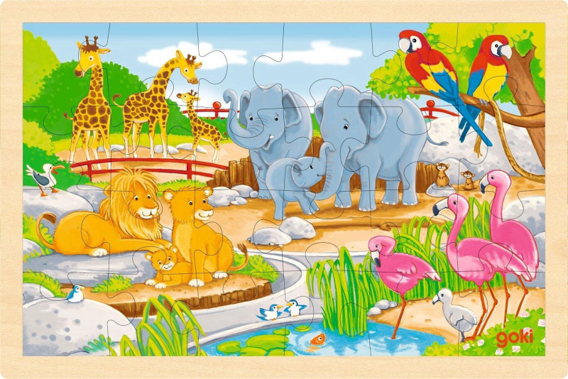 Puzzle na desce - Oboustranné, Farma a ZOO, 24 ks (Goki)
