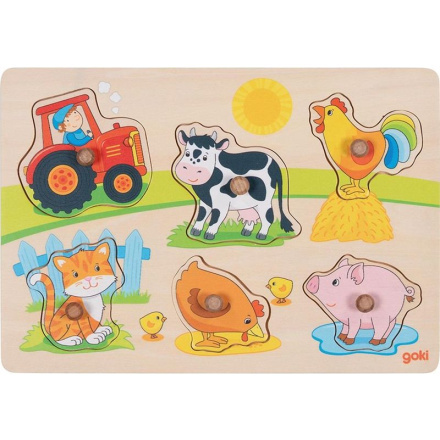 Puzzle vkládací - Na farmě dřevěné, 6ks (Goki)