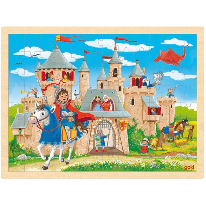 GOKI Dřevěné puzzle Rytířský hrad 96 dílků