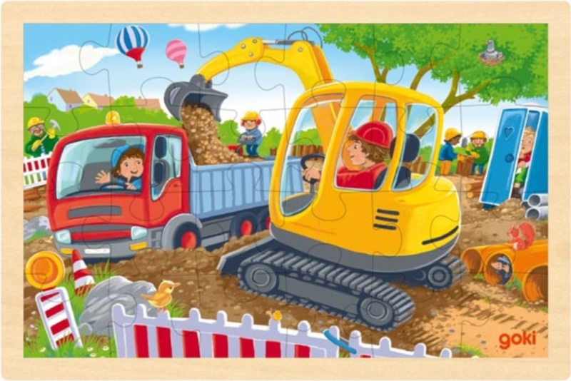 Puzzle se základnou, stavební vozidla