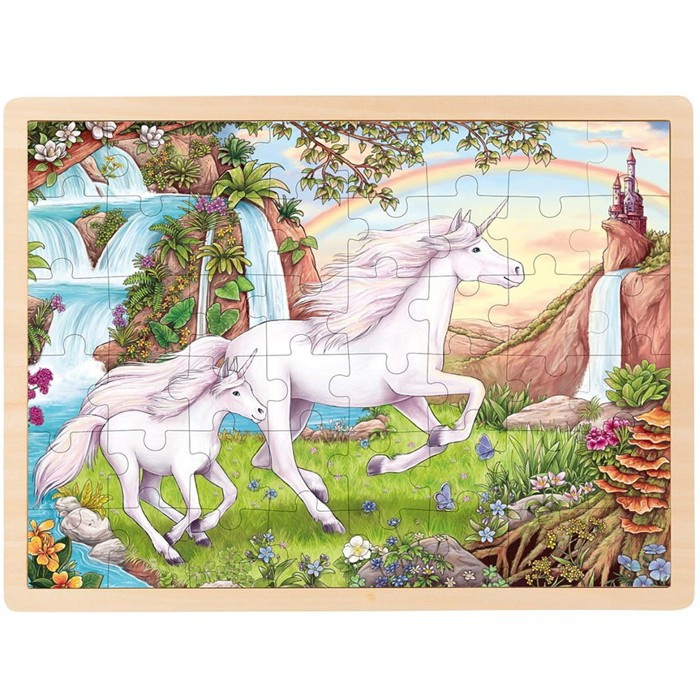 Puzzle na desce - Velké A3, Jednorožci, 48ks (Goki)