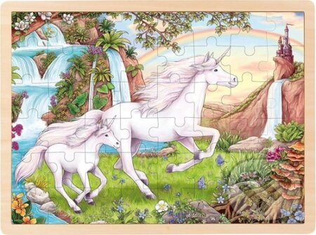 Puzzle na desce - Velké A3, Jednorožci, 48ks (Goki)