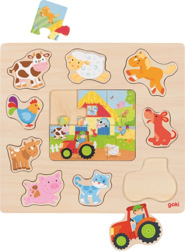 Goki vkládačka + Puzzle Zvířátka z farmy
