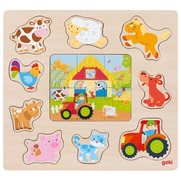 Goki vkládačka + Puzzle Zvířátka z farmy