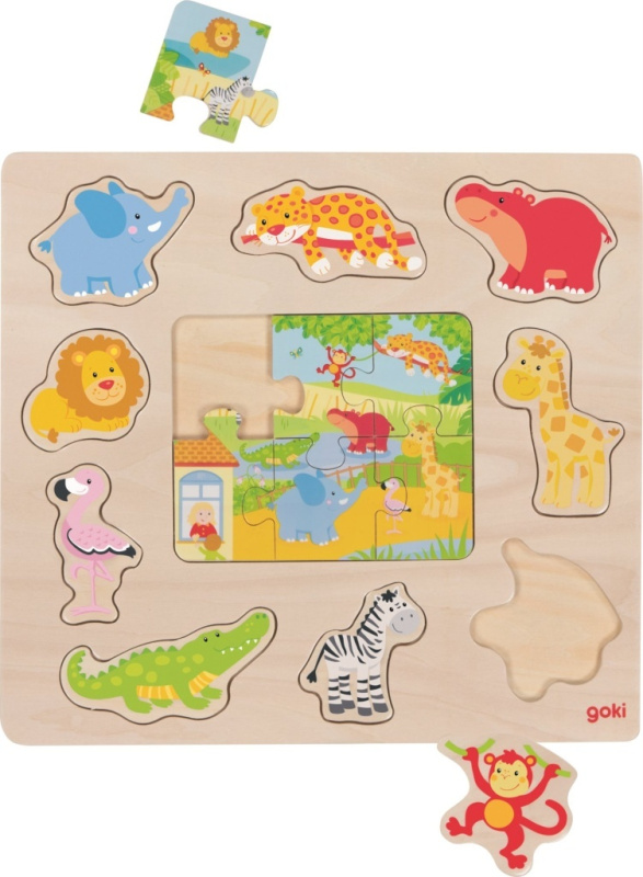 Goki vkládačka + Puzzle Zvířátka ze ZOO