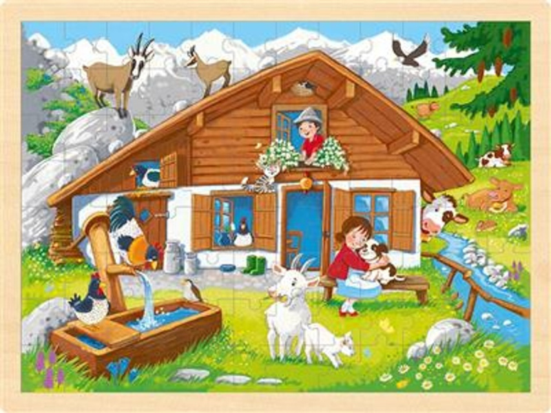 Puzzle na desce - Velké A3, Na horské pastvině, 96ks (Goki)