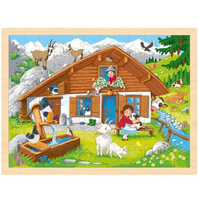 Puzzle na desce - Velké A3, Na horské pastvině, 96ks (Goki)
