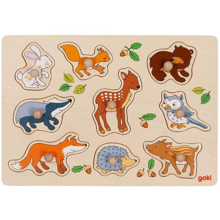 Goki puzzle s úchytkami lesní zvířátka 9 dílů
