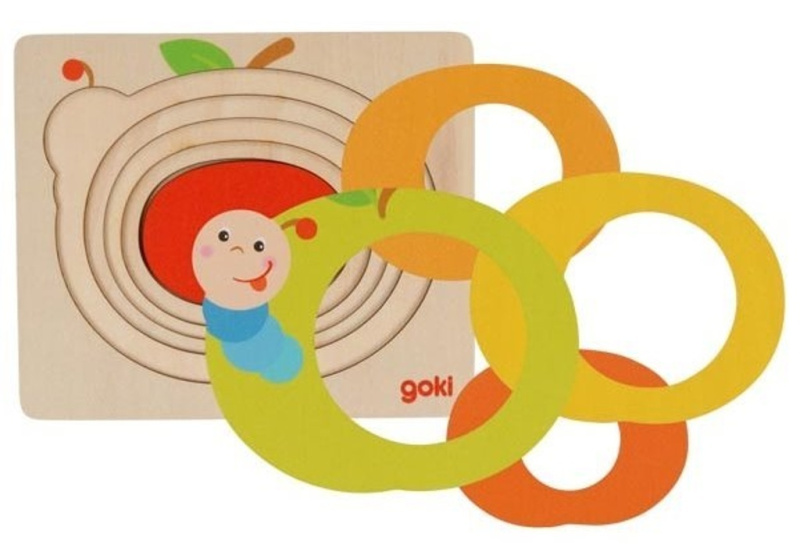 Puzzle vícevrstvé - Jablíčko s červíkem, 5 vrstev (Goki)