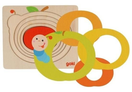 Puzzle vícevrstvé - Jablíčko s červíkem, 5 vrstev (Goki)