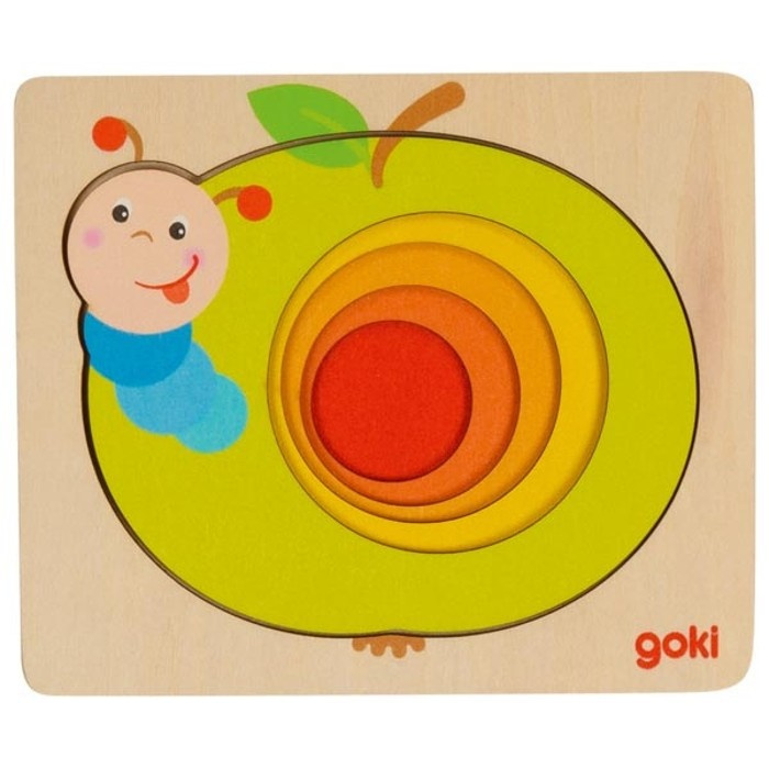 Puzzle vícevrstvé - Jablíčko s červíkem, 5 vrstev (Goki)