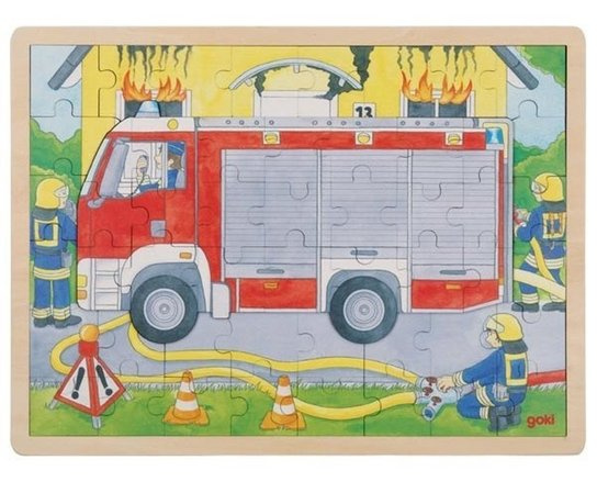 GOKI Vícevrstvé dřevěné puzzle Hasiči při práci 59 dílků