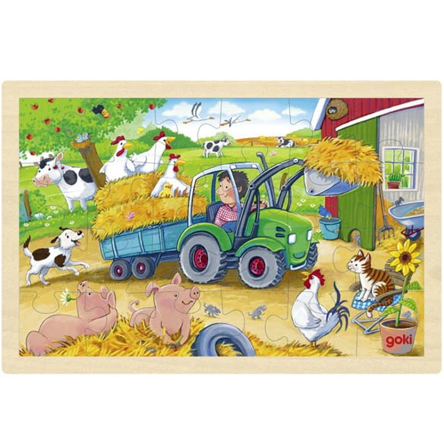 GOKI Dřevěné puzzle Malý traktor 24 dílků
