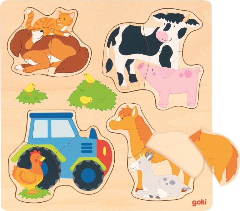 Puzzle pro nejmenší - Na desce, Farma, 12ks (Goki)