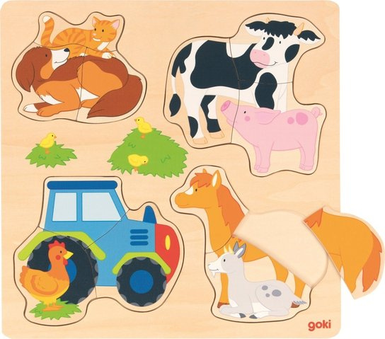 Puzzle pro nejmenší - Na desce, Farma, 12ks (Goki)