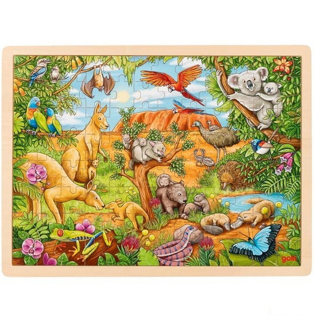 GOKI Dřevěné puzzle Australská zvířata 96 dílků