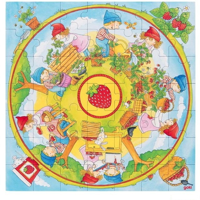 Puzzle pro nejmenší - XXL, Pěstujeme jahody, 49ks (Goki)