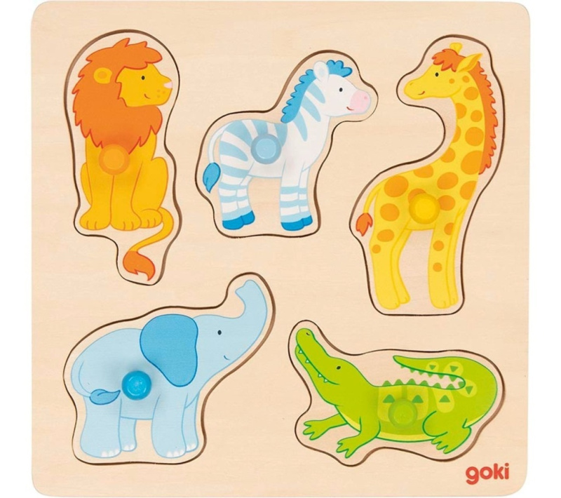 Puzzle pro nejmenší - Úchyt, Safari, 5ks (Goki)