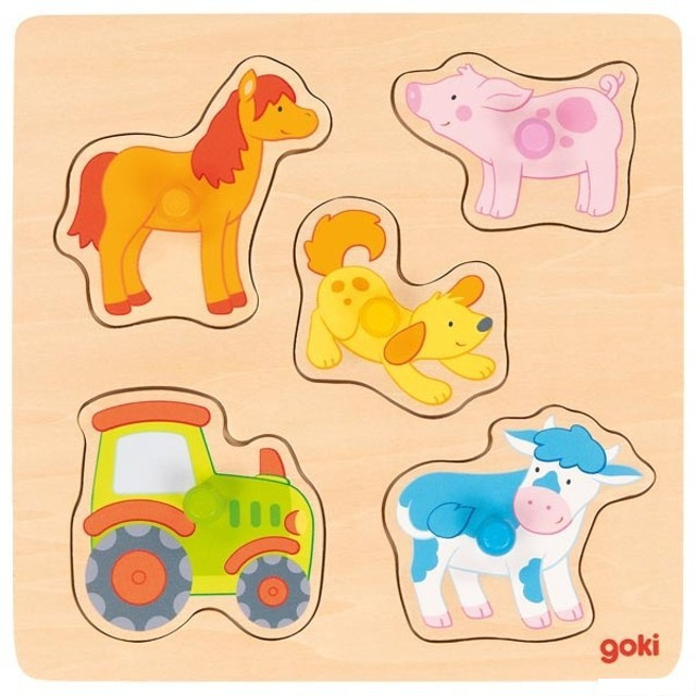 Puzzle pro nejmenší - Úchyt, Farma, 5ks (Goki)