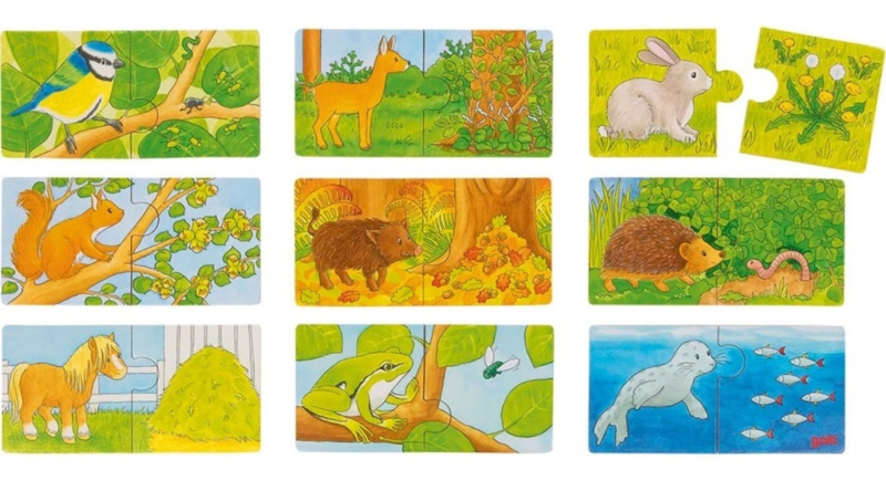 Dřevěné puzzle dvojice Zvířátka a jejich potrava - puzzle z kategorie Maxi dílky