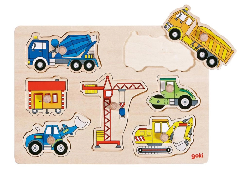 Dřevěné puzzle - Stavební auta Montessori