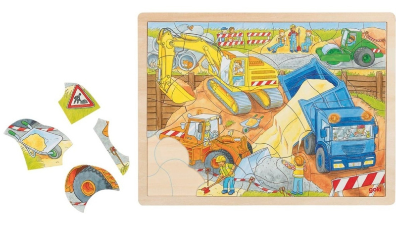 GOKI Dřevěné puzzle Na stavbě 56 dílků