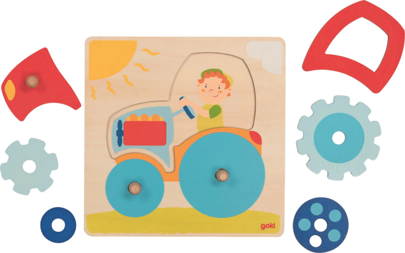 Puzzle odkrývací - Traktor s točícími kolečky (Goki)