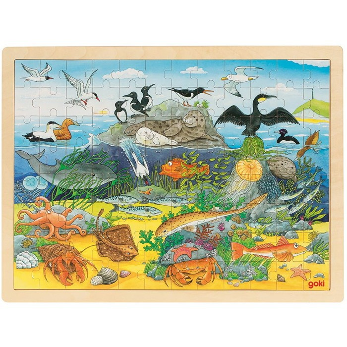 Puzzle na desce - Velké A3, Ve vodě a nad vodou, 96ks (Goki)