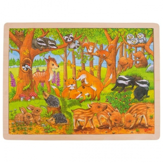 GOKI Dřevěné puzzle Zvířecí mláďátka v lese 48 dílků
