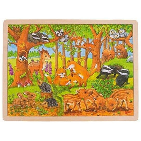 GOKI Dřevěné puzzle Zvířecí mláďátka v lese 48 dílků