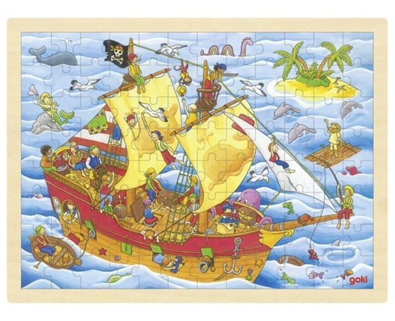 GOKI Dřevěné puzzle Piráti 96 dílků