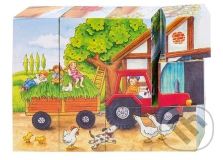 GOKI Dřevěné kostky Roční období na statku, 12 kostek
