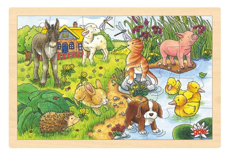 GOKI Dřevěné puzzle Mláďata na statku 24 dílků