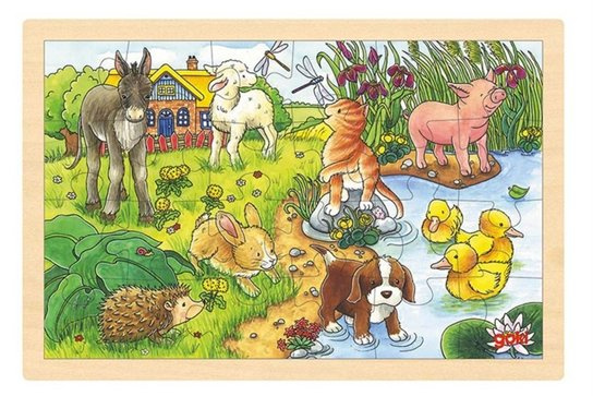 GOKI Dřevěné puzzle Mláďata na statku 24 dílků