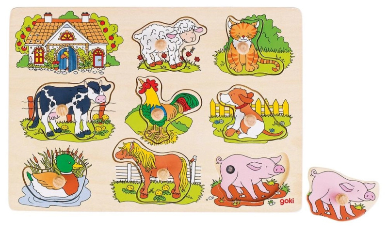 Zvukové puzzle - zvířecí zvuky z farmy Montessori