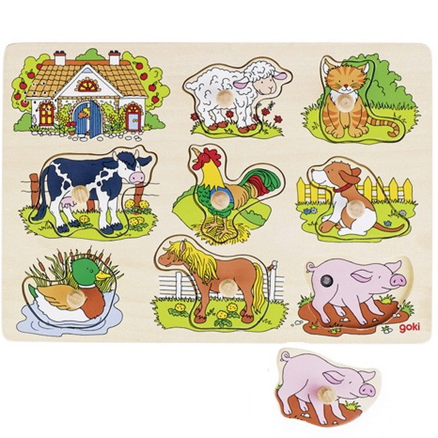 Zvukové puzzle - zvířecí zvuky z farmy Montessori