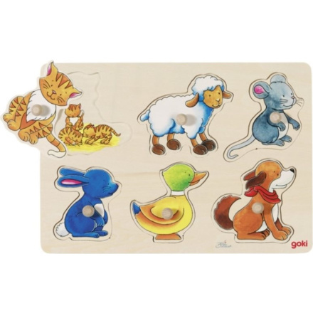 Odkrývací dřevěné puzzle zvířátka - rodiče a děti Montessori