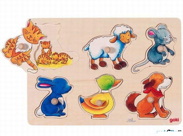 Odkrývací dřevěné puzzle zvířátka - rodiče a děti Montessori