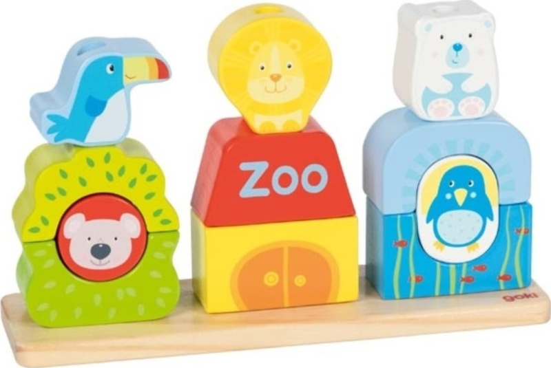 Skládačka - Nasazování na tyč, Nasunovací hra ZOO (Goki)