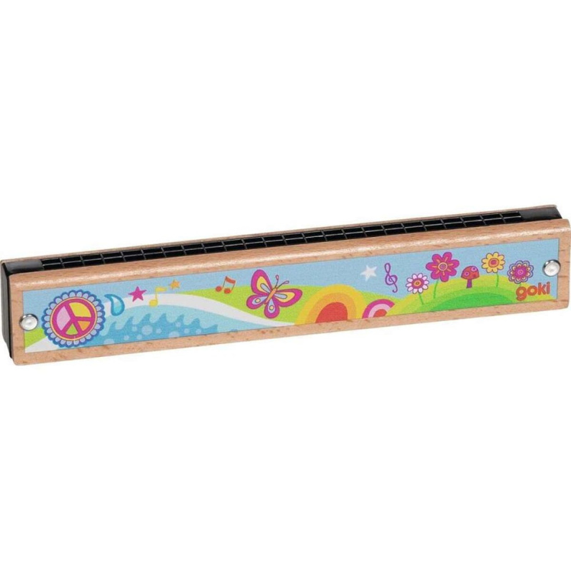 Hudba - Foukací harmonika, 24 tónů Hippies dřevěná (Goki)