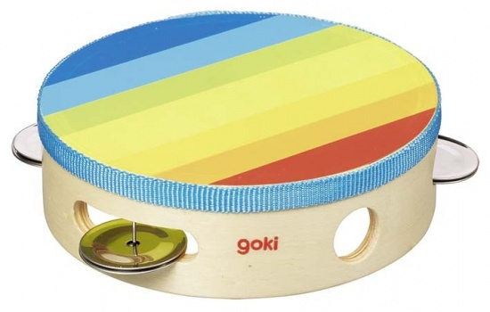 Montessori Tamburína duhová se 4 rolničkami, 15 cm