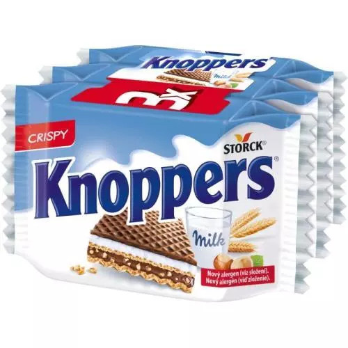 Knoppers - oplatky s náplní - mléčné, 3 x 25 g