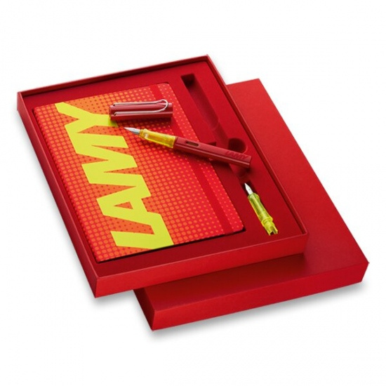 Lamy AL-star Glossy Red plnicí pero, dárková sada se zápisníkem LAMY