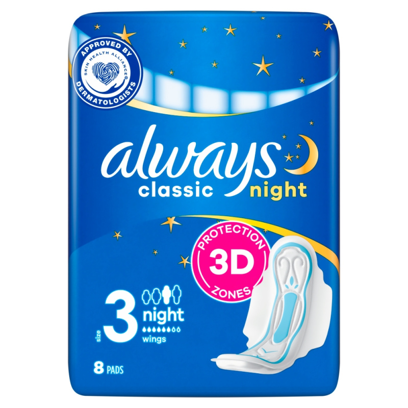 ALWAYS Classic Night Hygienické vložky s křidélky 8 ks