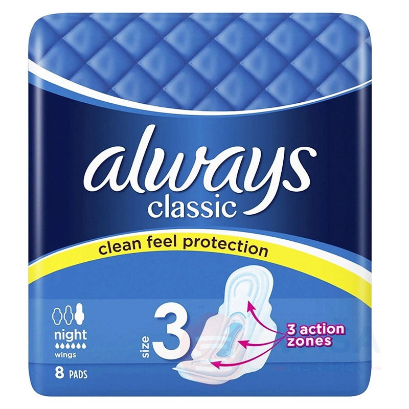 ALWAYS Classic Night Hygienické vložky s křidélky 8 ks