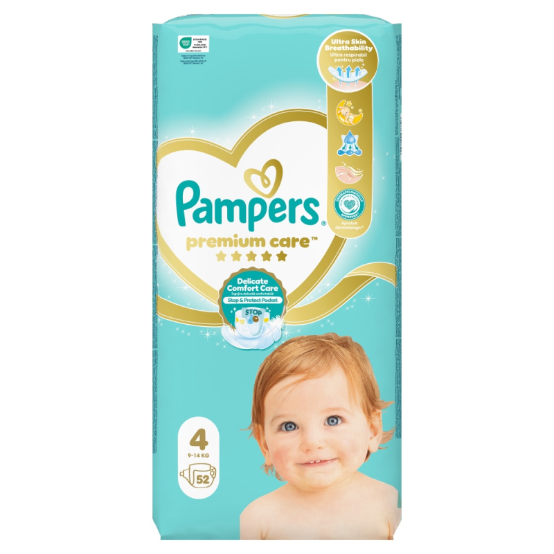 Pampers Premium Care Size 4 jednorázové pleny 9-14 kg 52 ks