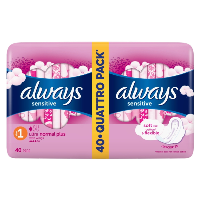Always Sensitive Normal Plus vložky bez parfemace 40 ks