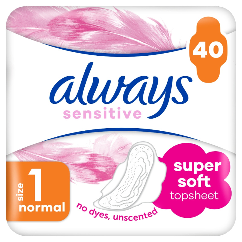 Always Sensitive Normal Plus vložky bez parfemace 40 ks
